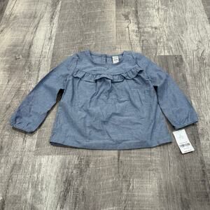 Brand New With Tags! Carter 3T Ruffle Linen Feel‎ Denim Girls Long Sleeve Top